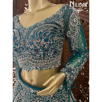 Ocean Blue Net Reception Lehenga