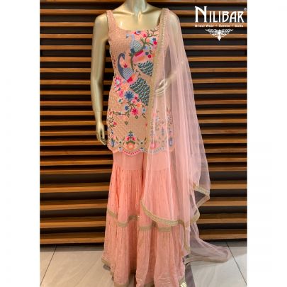 Salmon Peach Georgette Sharara Suit