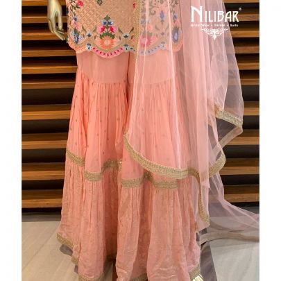 Salmon Peach Georgette Sharara Suit