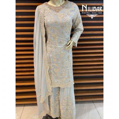 Sky Blue Chinon Palazzo Suit