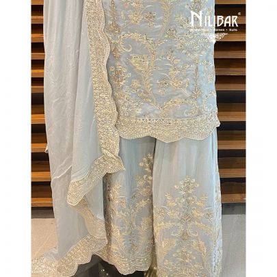 Sky Blue Chinon Palazzo Suit