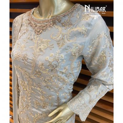 Sky Blue Chinon Palazzo Suit