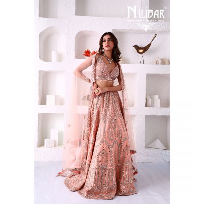Salmon Pink Silk Lehenga