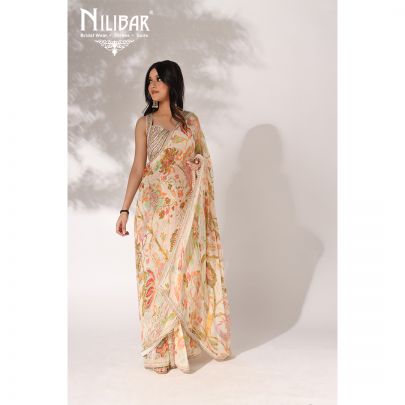 Cream Georgette Saree