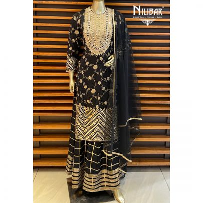Black Silk Georgette Sharara Suit