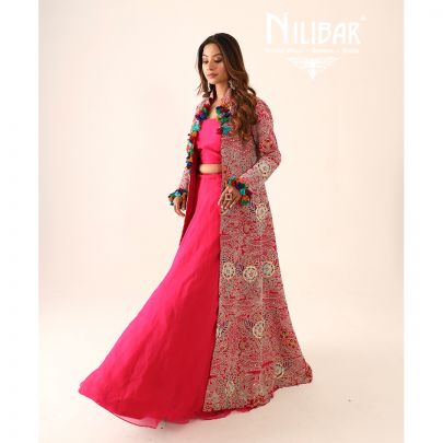 Magenta Organza and Silk Cape
