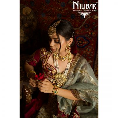 Moss Green and Mehroon Velvet Bridal Lehenga