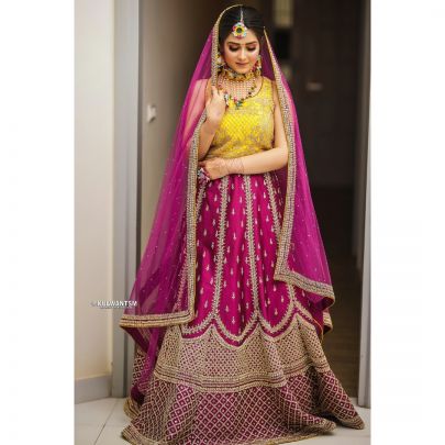 Yellow and Purple Silk Lehenga