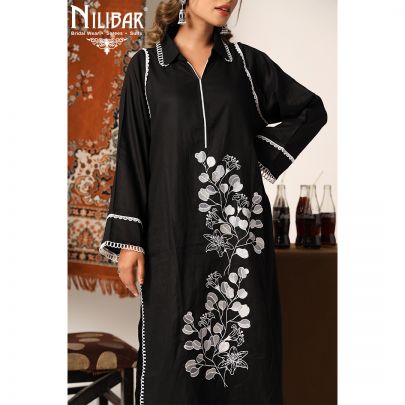 Black Linen Kurta Set