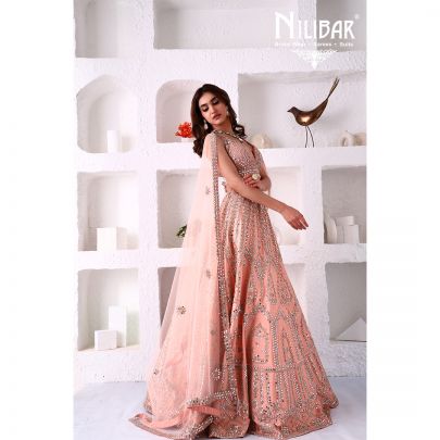 Salmon Pink Silk Lehenga