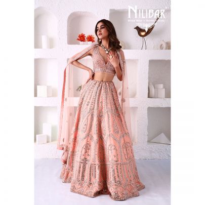 Salmon Pink Silk Lehenga