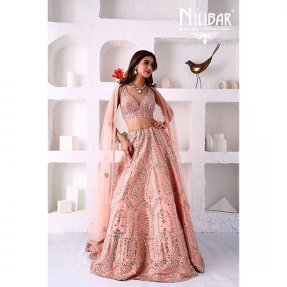 Salmon Pink Silk Lehenga