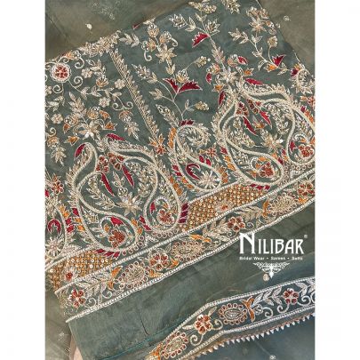 Green Organza Unstitched Suit