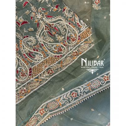 Green Organza Unstitched Suit