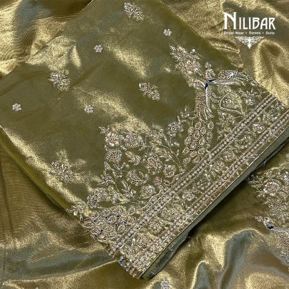 Mehandi Green Lamé Silk Unstitched Suit