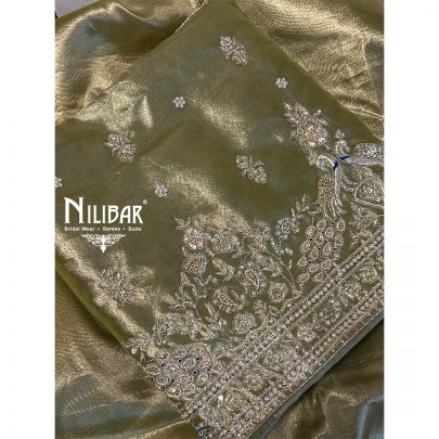 Mehandi Green Lamé Silk Unstitched Suit