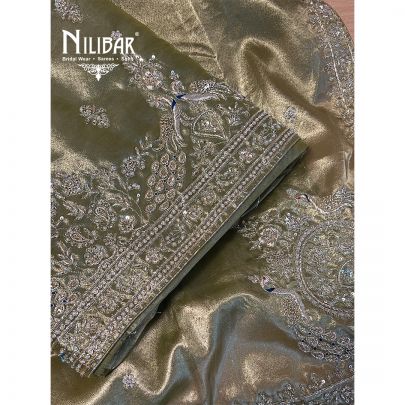 Mehandi Green Lamé Silk Unstitched Suit