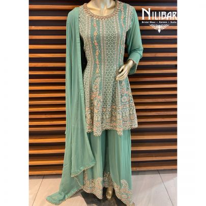 Fern Green Georgette Palazzo Suit