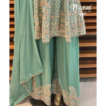 Fern Green Georgette Palazzo Suit
