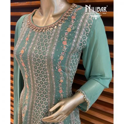 Fern Green Georgette Palazzo Suit