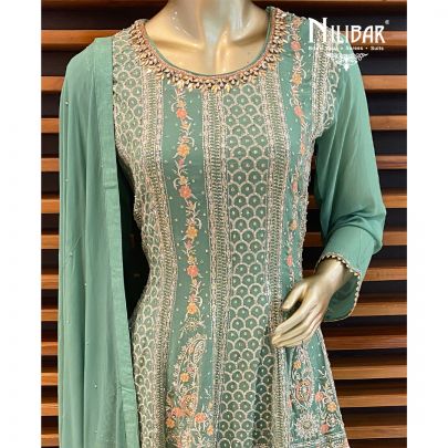 Fern Green Georgette Palazzo Suit