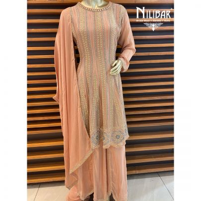 Salmon Peach Chinon Palazzo Suit