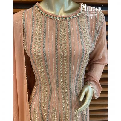 Salmon Peach Chinon Palazzo Suit