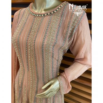 Salmon Peach Chinon Palazzo Suit