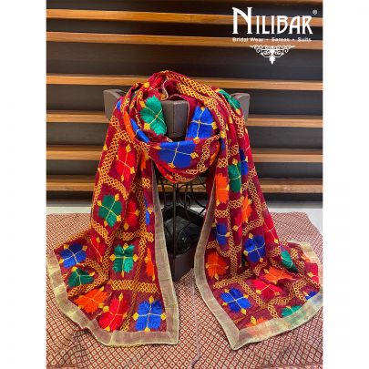 Red Chinon Phulkari Dupatta