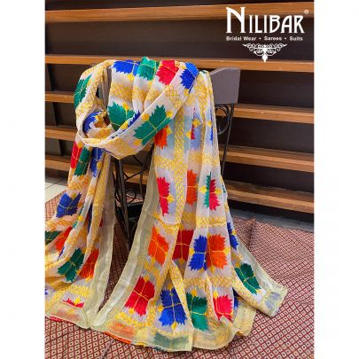 White Chinon Phulkari Dupatta.