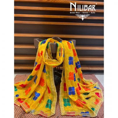 Yellow Chinon Phulkari Dupatta