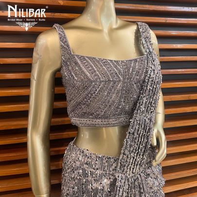 Grey Net Draped Saree