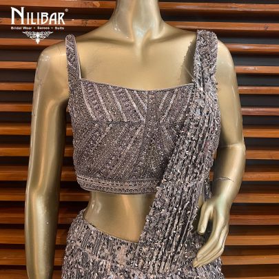 Grey Net Draped Saree