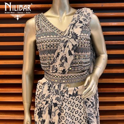Cream Crepe Draped Saree