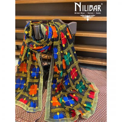 Black Chinon Phulkari Dupatta