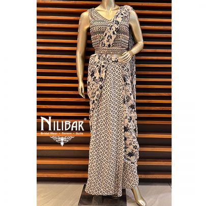Cream Crepe Draped Saree