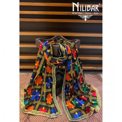 Black Chinon Phulkari Dupatta