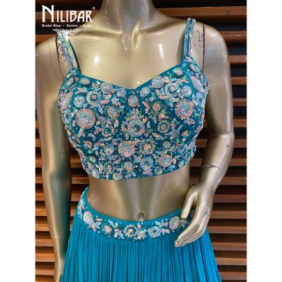 Teal Blue Georgette Lehenga Set