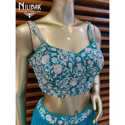 Teal Blue Georgette Lehenga Set