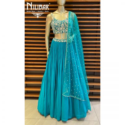 Teal Blue Georgette Lehenga Set