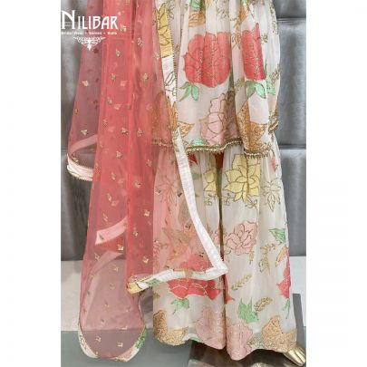 Powder White Georgette Palazzo Suit