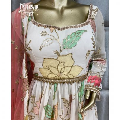 Powder White Georgette Palazzo Suit