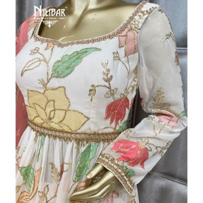 Powder White Georgette Palazzo Suit