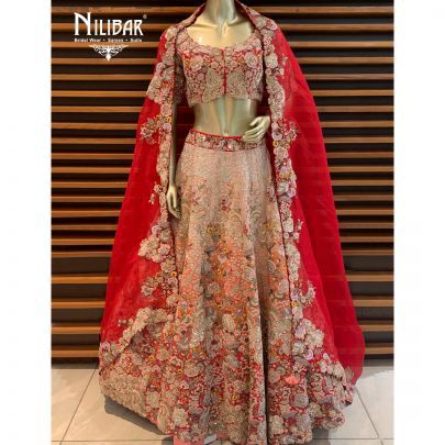 Red Peach Silk Bridal Lehenga