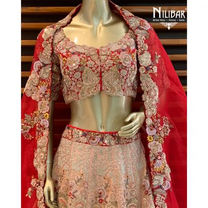 Red Peach Silk Bridal Lehenga
