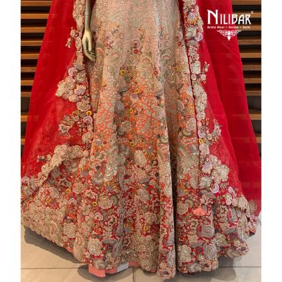 Red Peach Silk Bridal Lehenga