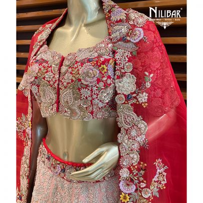 Red Peach Silk Bridal Lehenga