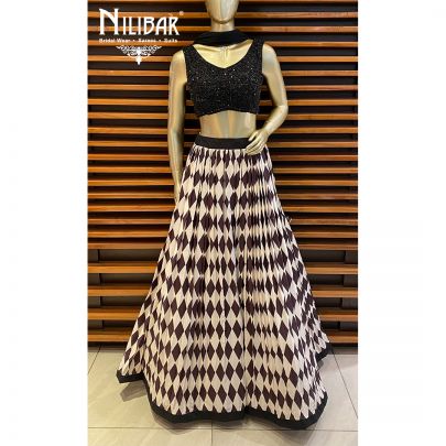 Black and White Crepe and Net Lehenga Set