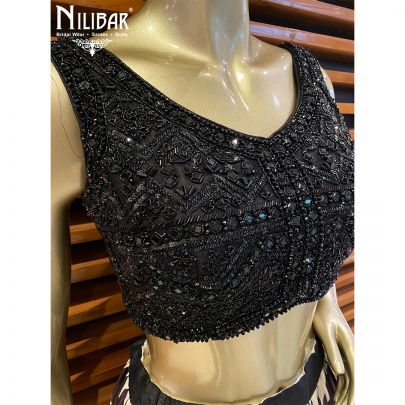 Black and White Crepe and Net Lehenga Set