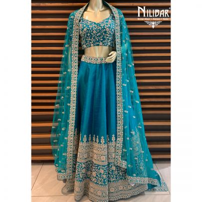 Peacock Blue Silk Bridal Lehenga